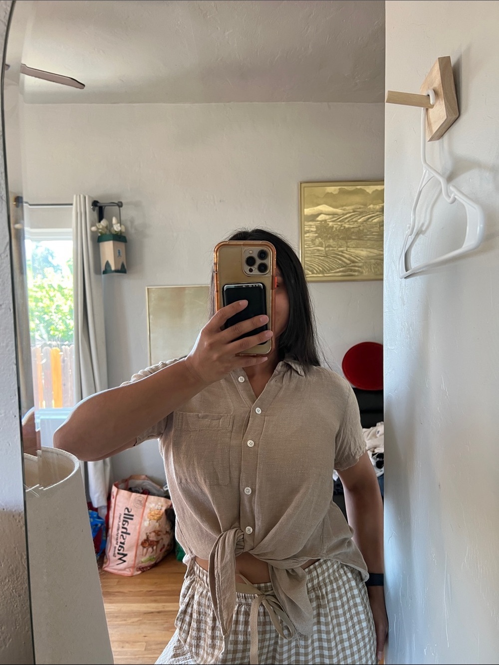 Theory Women's Short Sleeve Button-Down Shirt in Taupe - Picture 6 of 7
